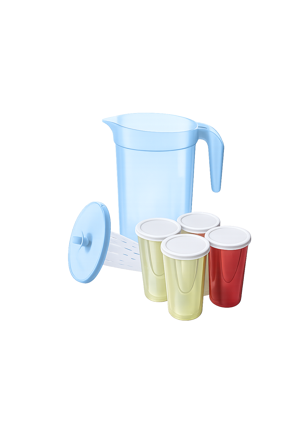 🩵 Ensemble Pichet Ilumina Bleu avec infuseur + 4 verres rétro