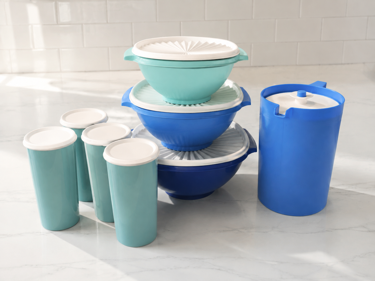 Ensemble de service Tupperware bleu et turquoise