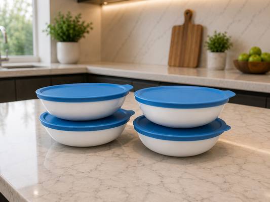 💙 Plat de service bleu avec couvercle et intérieur Tupperware