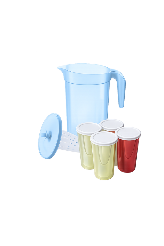 🩵 Ensemble Pichet Ilumina Bleu avec infuseur + 4 verres rétro