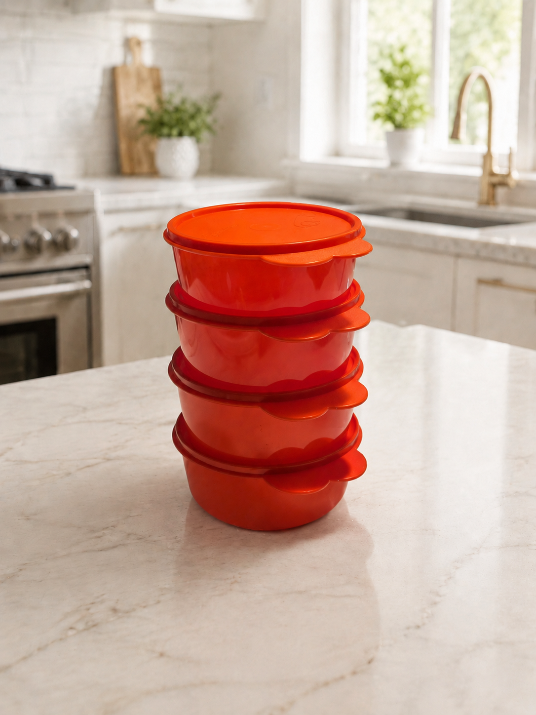 Ensemble de 4 plats Tupperware rouges avec couvercles