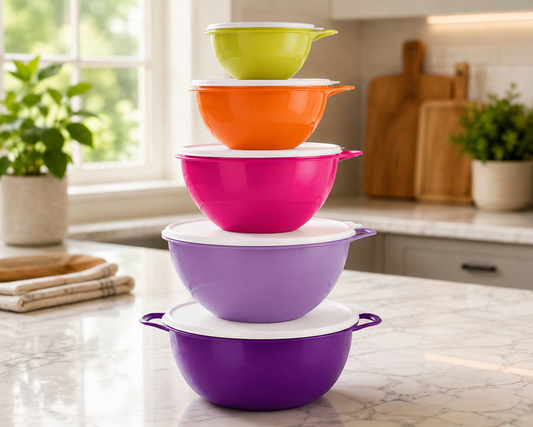 🌈 Tour à bols 5 couleurs Tupperware – Aussi pratique que colorée! 🥣