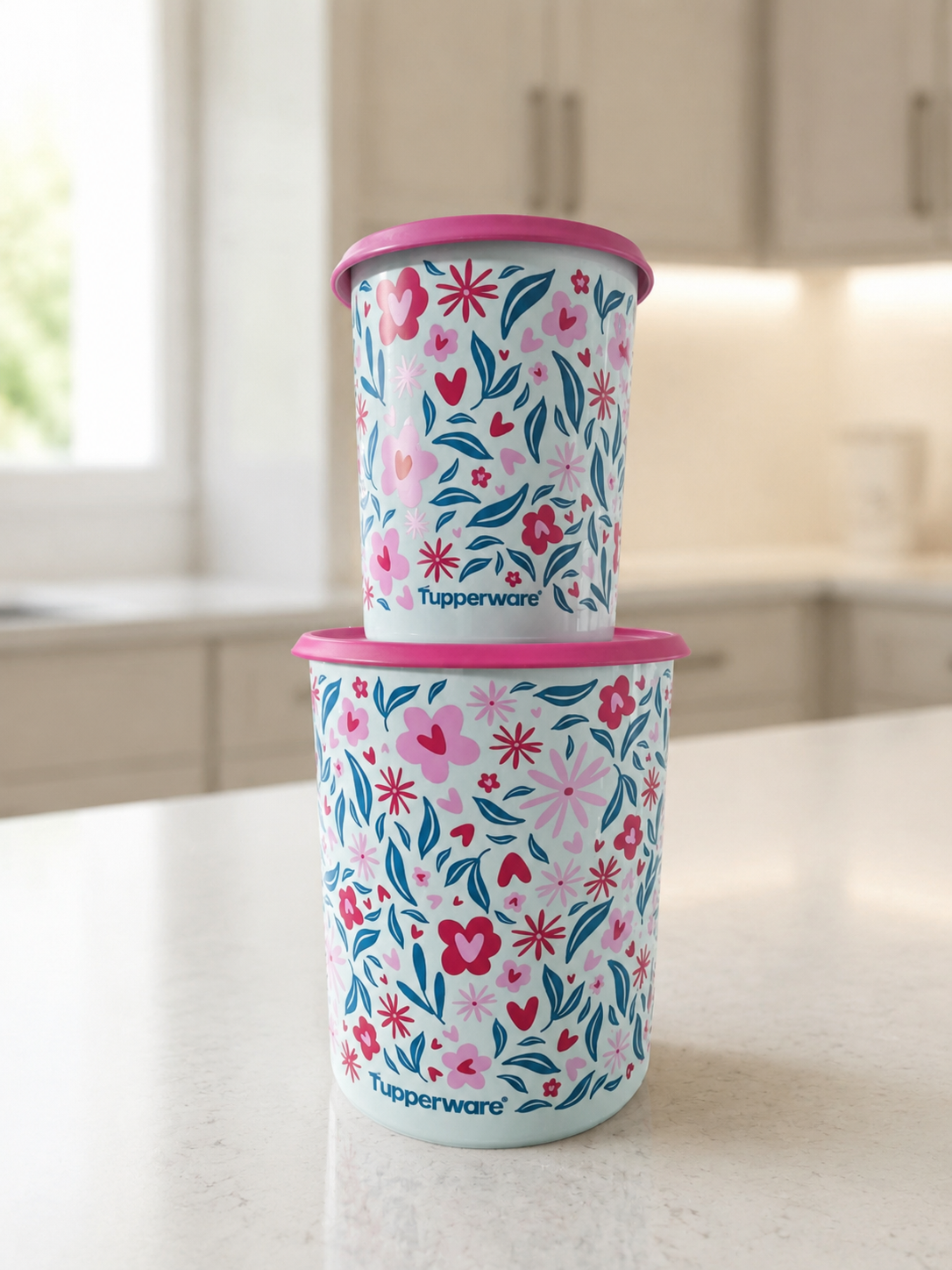 Ensemble de 2 Garde-ingrédients à pression unique – Motif floral