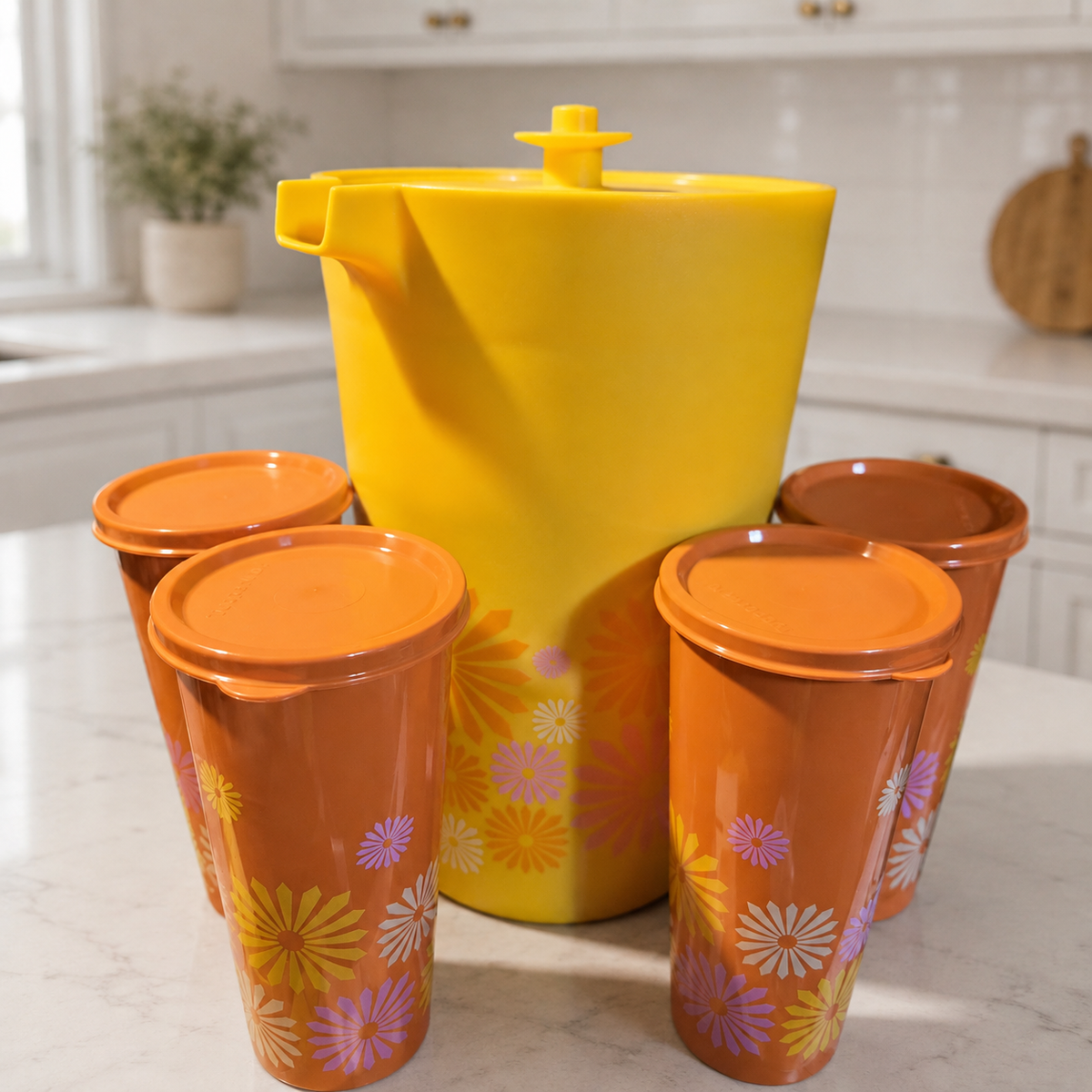 Ensemble pichet Héritage et 4 gobelets fleuris Tupperware